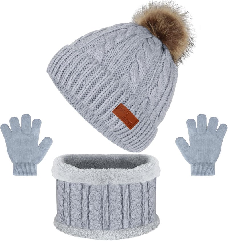 Machomby Kids Hat Scarf Gloves Set, Kids Winter Beanie Hat Scarf Gloves Set with Knit Thick Warm Fleece Lined for 1-6 Years Old - Image 1